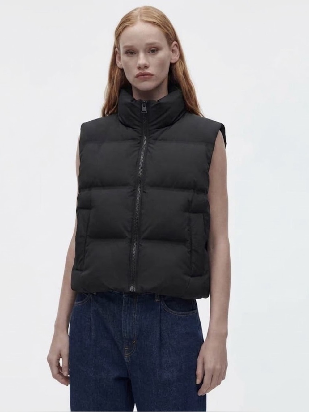 Zara Black Cropped Quilted Puffer Vest